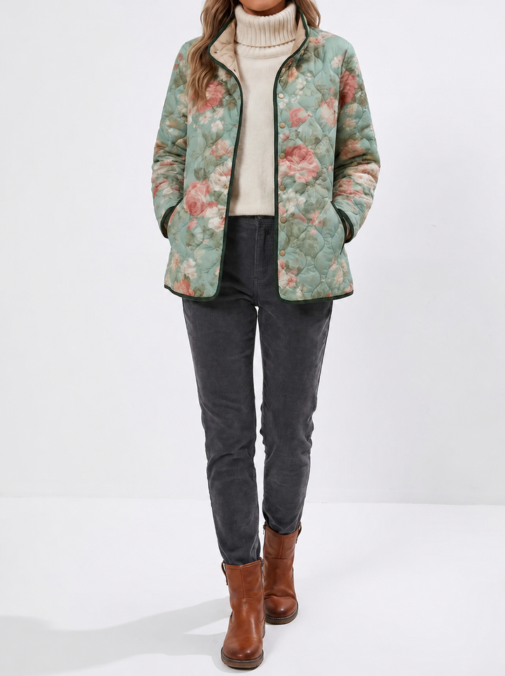 CARYS | Quilted Jacket with Retro Floral Pattern